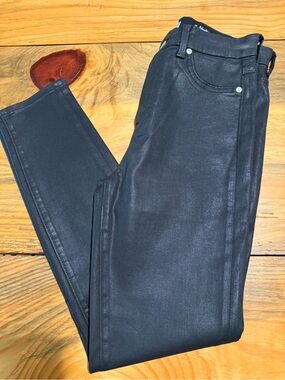 7 For All Mankind b(air) Coated Black High Waist Skinny Jeans, Size 28